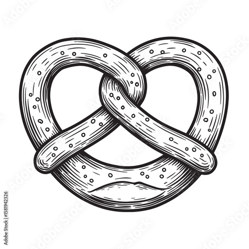 Hand drawn pretzel sketch with textured detail baked good food