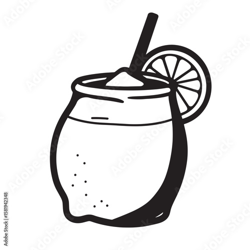 Lemonade drink with straw and citrus slice beverage