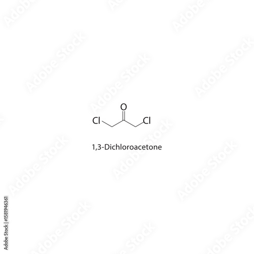 1,3-Dichloroacetone skeletal structure. halogen ketone compound schematic illustration. Simple diagram, chemical formula.