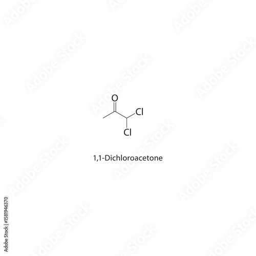 1,1-Dichloroacetone skeletal structure. halogen ketone compound schematic illustration. Simple diagram, chemical formula.