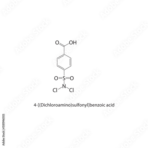 4-[(Dichloroamino)sulfonyl]-benzoic acid skeletal structure. sulfonyl acid compound schematic illustration. Simple diagram, chemical formula.