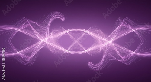 Abstract glowing purple energy waves creating a symmetrical pattern with a futuristic and ethereal feel