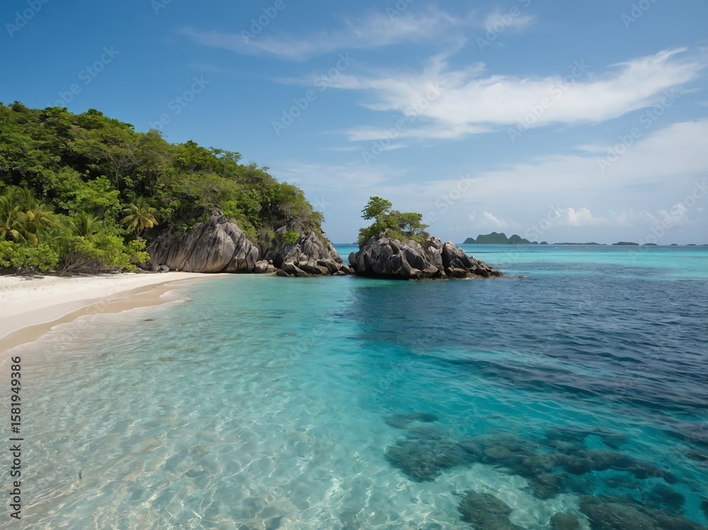 Fototapeta premium Tropical Beach with Palm Trees and Clear Water