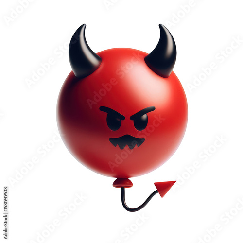 Devil balloon halloween party decoration scary red balloon with horns and tail on transparent background
