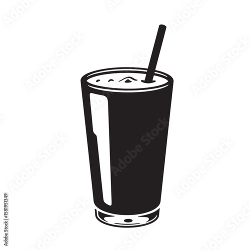 Tall glass with dark beverage and straw drink liquid
