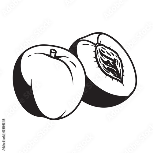 Whole and halved peaches with stone fruit
