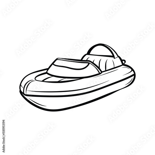 Black and white outline drawing of a sleek inflatable boat dinghy watercraft