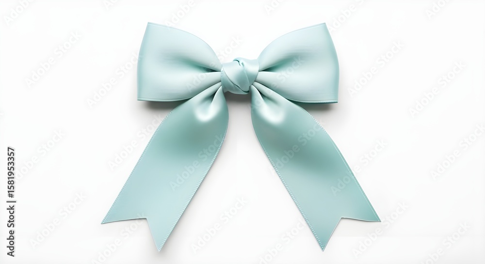 Naklejka premium Light blue satin ribbon bow on white background