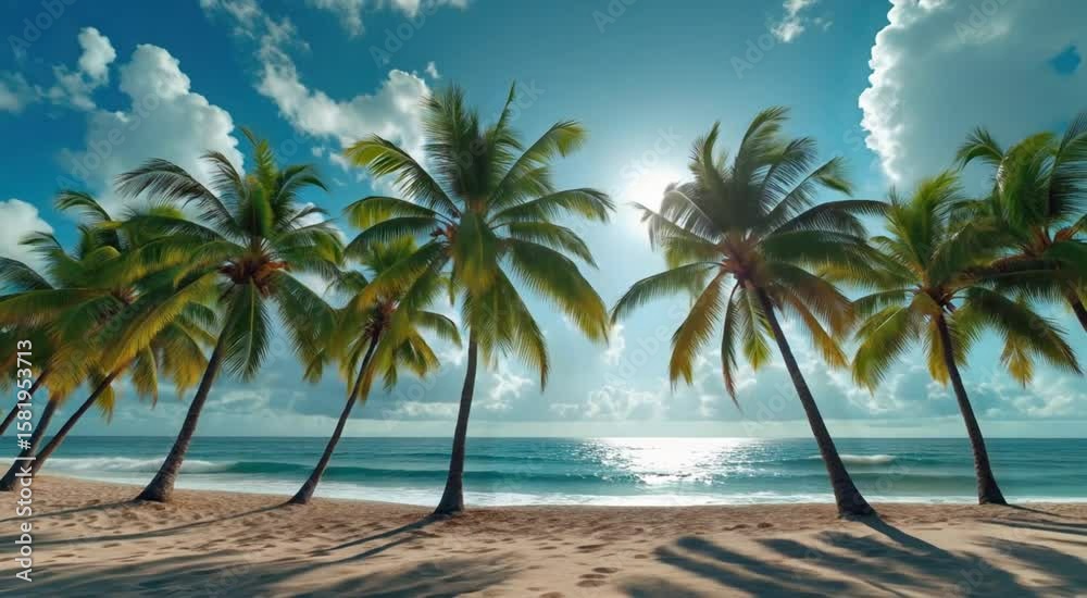 Tropical Beach Paradise With Palm Trees Azure Sea And Blue Sky Background Video Tropical Beach Paradise With Palm Trees Azure Sea And Blue Sky Background Video