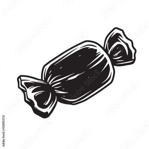 Wrapped sweet confection black and white illustration candy wrapper
