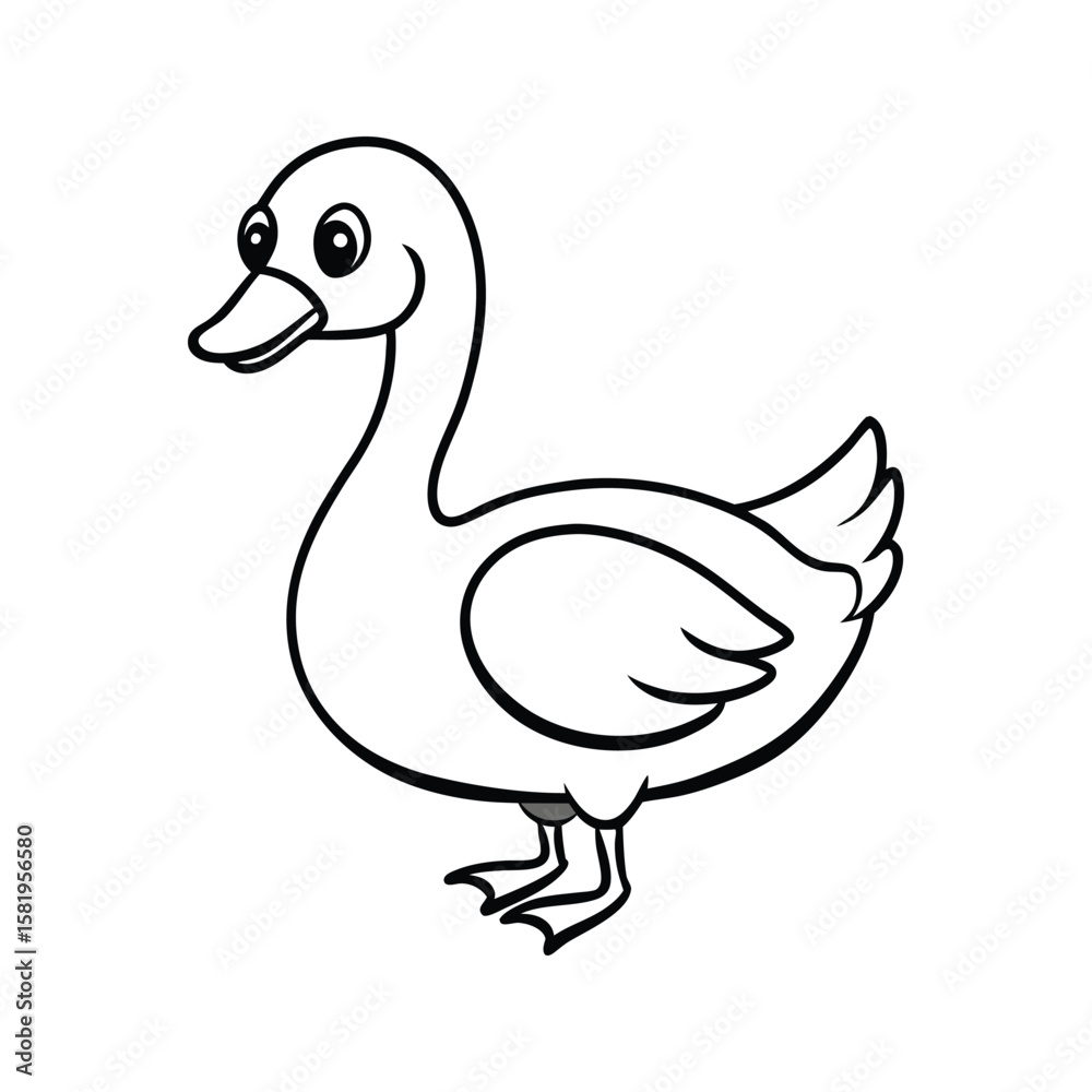 Fototapeta premium Cartoon duckling with big eyes and webbed feet bird animal