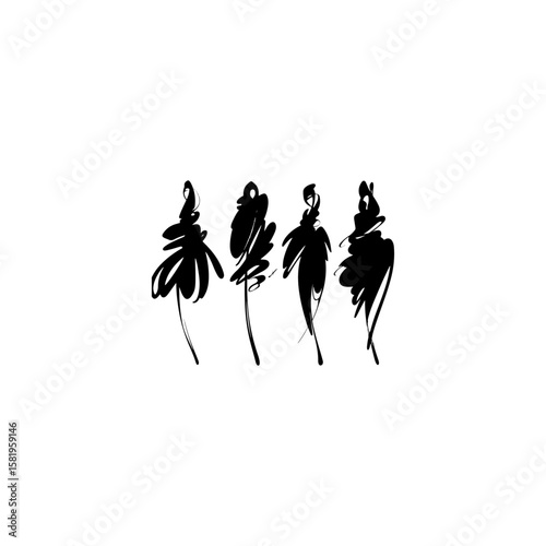 Fashion models sketch hand drawn , stylized silhouettes isolated . Vector fashion illustration set. Fashion logo. 