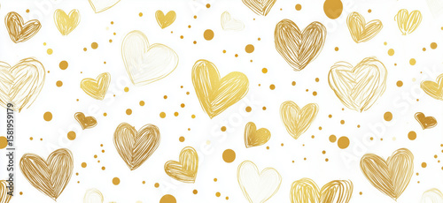 Wallpaper Mural Gold and White Heart Pattern with Dots for Backgrounds and Textiles. Torontodigital.ca