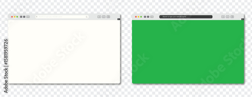 Web Browser Interface Design: A sleek web browser interface with a blank canvas of white and green, highlighting the digital landscape and user interface.