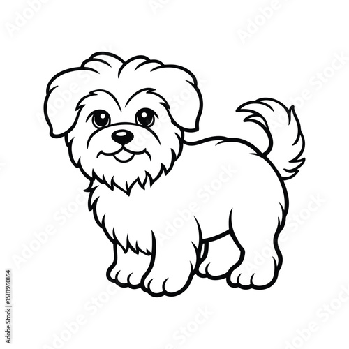 Fluffy cartoon dog with happy expression puppy illustration