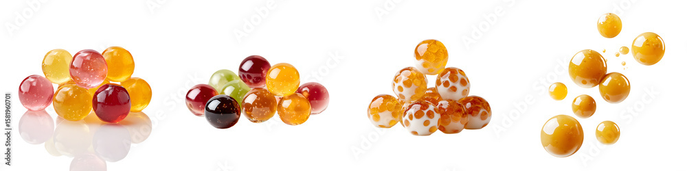 Fototapeta premium Colorful Water Gel Beads: Abstract Spherical Particles on White