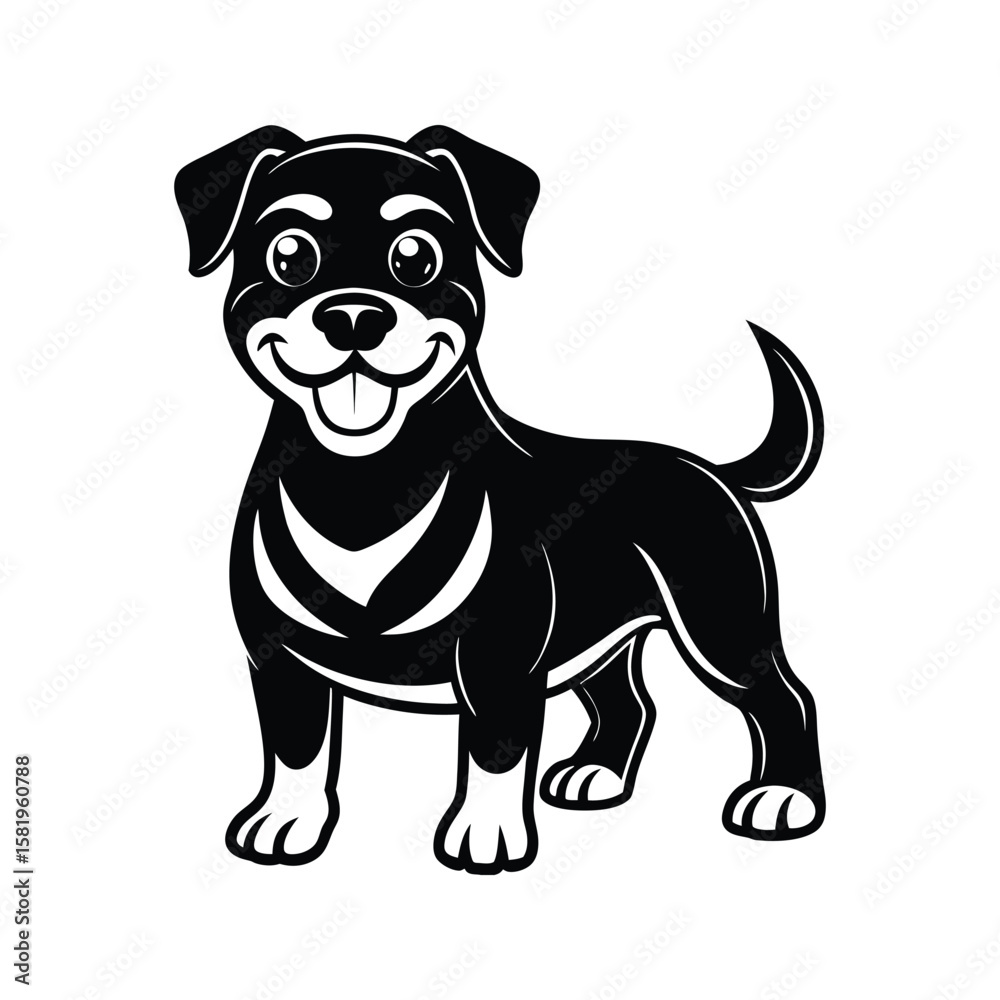 Obraz premium Happy black dog standing with joyful expression puppy white