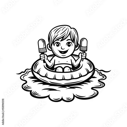 Happy child enjoying summer with ice cream popsicle