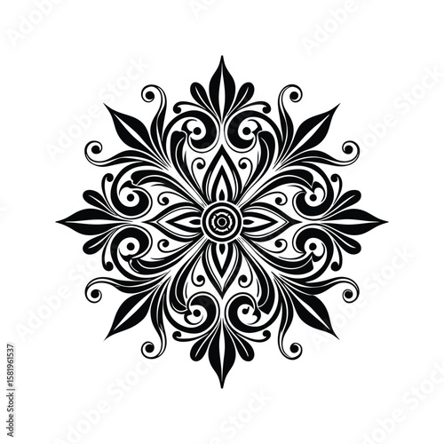 Intricate black floral mandala design ornamental decorative
