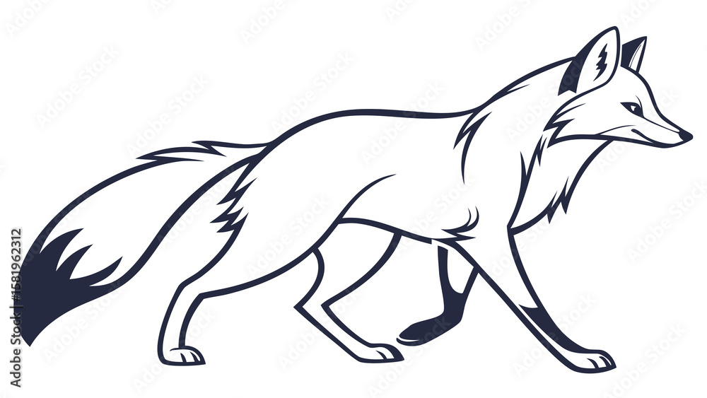 Obraz premium Elegant Fox Vector Illustration A minimalist side profile line art graphic with flowing tail perfect for logos and design projects