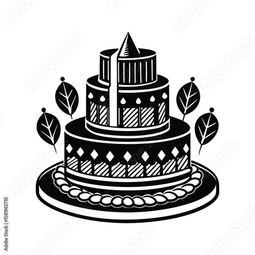 Multi tiered cake with candles and decorative leaves celebration cake birthday cake