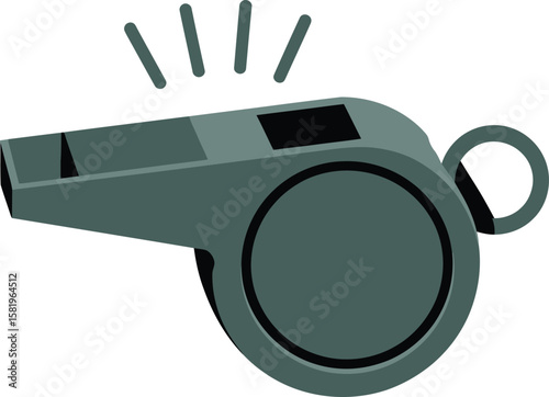 A gray whistle with sound waves emanating from it isolated on a white background in a simple illustration