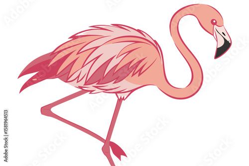 A pink flamingo stands gracefully on one leg