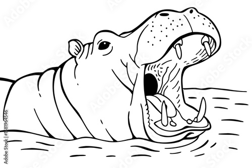 A hippopotamus opens its mouth wide in the water