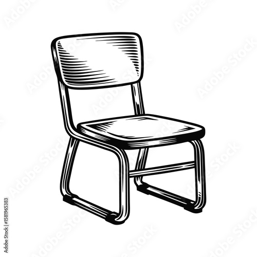 Simple chair with metal frame and wooden seat and back seating furniture