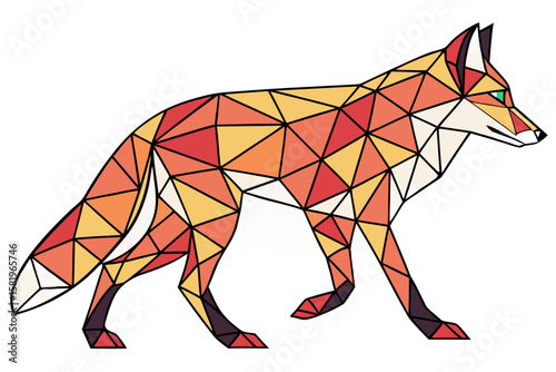 Geometric fox with red and orange patterns