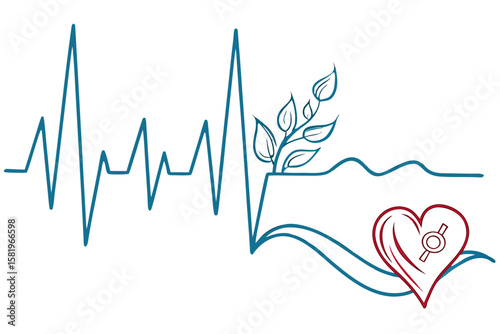 Heartbeat line with a plant and heart symbol