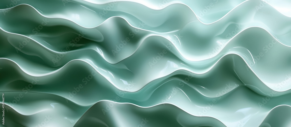 Obraz premium Abstract wavy texture in soft mint green tones with glossy finish.