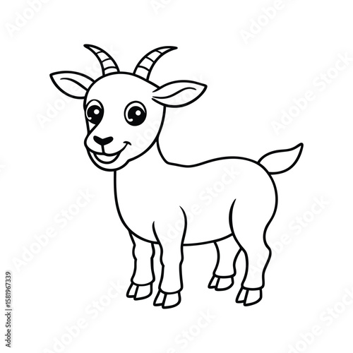 Smiling cartoon goat with horns and hooves animal illustration