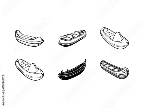 Assorted watercraft illustrations black and white boat canoe