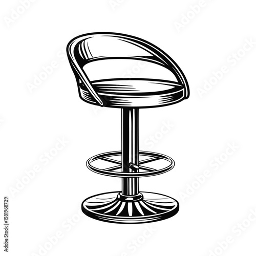Black and white barstool with curved seat and footrest furniture