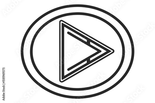 A black and white play button icon isolated on white