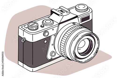 A vintage film camera with a large lens