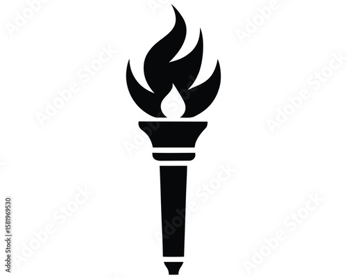 A black torch with a bright flame isolated on white background Ai Generated