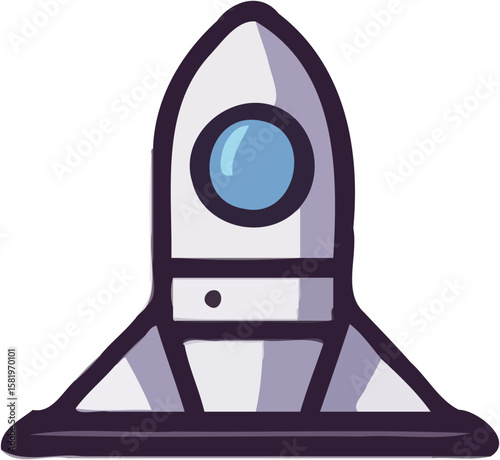 A stylized cartoon rocket ship, poised for launch, ready for adventure.