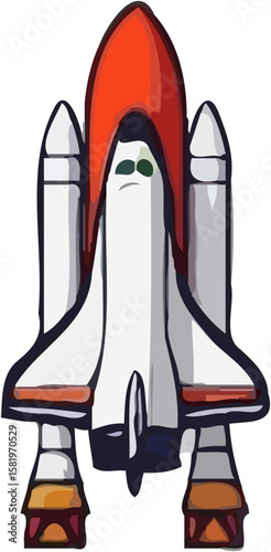 Cartoon illustration of a space shuttle ready for launch.