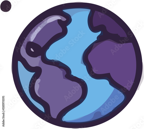 Stylized illustration of Earth and a small orbiting celestial body.