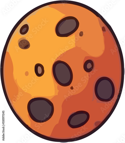 Cartoon illustration of a celestial body with craters and varying shades.