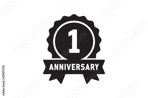 Anniversary Badge icon silhouette vector with white background