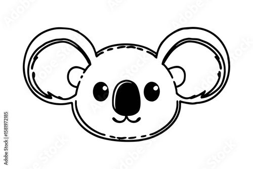 Cute koala face illustration, black and white outline