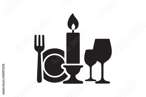 Candlelight Dinner icon silhouette vector with white background