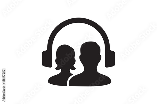 Couple Headphones icon silhouette vector with white background