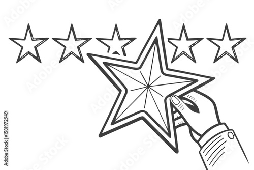 Hand holding a star to complete a fivestar rating