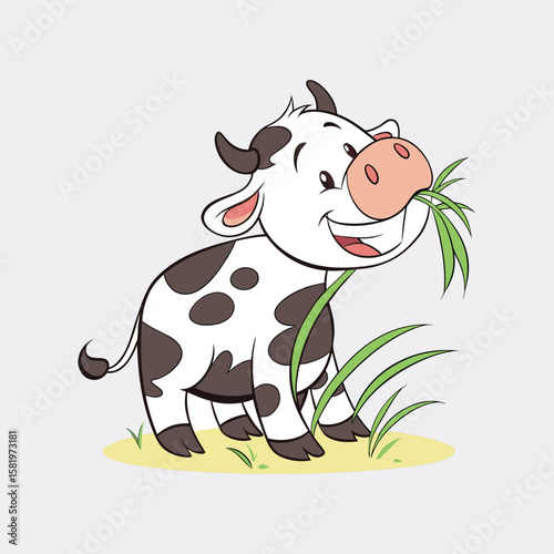 White Cartoon Calf with Bold Black Spots clipart white background 