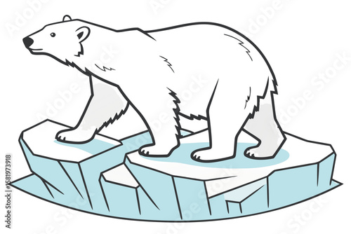 A polar bear stands on a cracked ice floe in the arctic