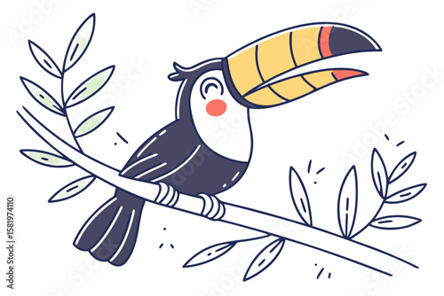 A colorful toucan perched on a tree branch